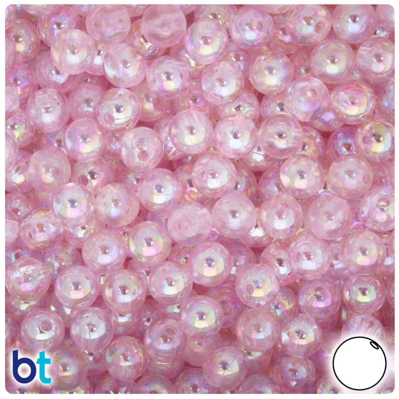 BeadTin Light Pink Transparent AB 8mm Round Plastic Craft Beads (150pcs)